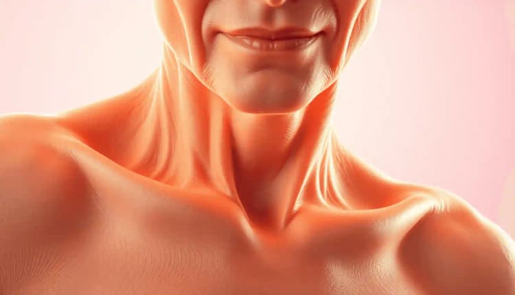 Primer plano de piel suave y radiante y huesos fuertes con texturas entrelazadas y rayos de luz suave sobre un fondo en degradado suave que simboliza la vitalidad.